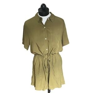 GAP Easy Button Front Romper with Waist Tie Olive Medium NWT